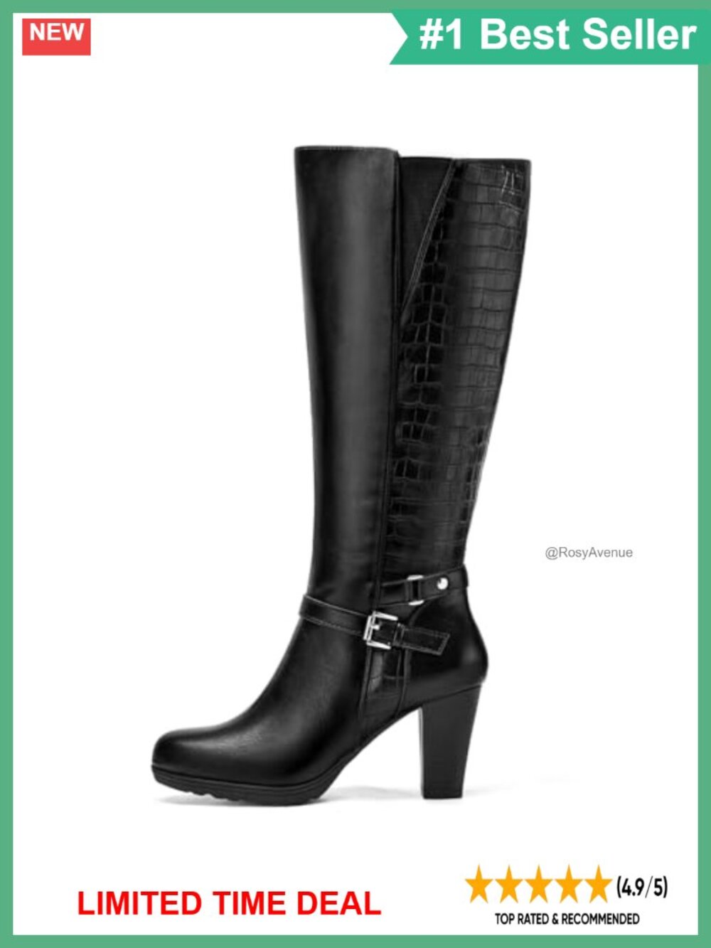Knee High Boots Chunky Heel Zipper PU Microfiber Women's